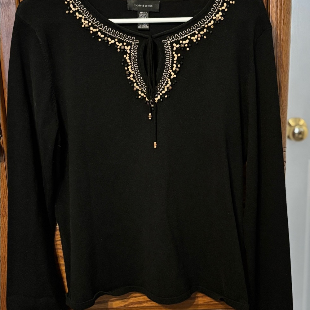 Black Embellished Long Sleeve Top